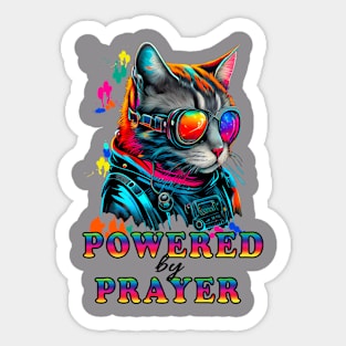 Powered by Prayer Cool Fun Retro Space Cat Christian Kitty Sticker